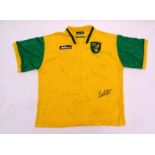 Norwich City F C shirt, signed by legends Ron Ashman, Duncan Forbes, Martin Peters, Ken Nethercott