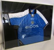 Framed Manchester City Football Shirt, signed by Noel Gallagher (Oasis)