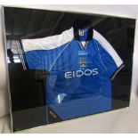 Framed Manchester City Football Shirt, signed by Noel Gallagher (Oasis)