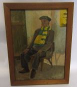 Marianne Downing, signed to reverse, oil on board, Norwich City F C Supporter 37 x 28cm