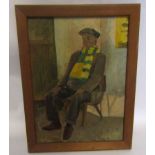 Marianne Downing, signed to reverse, oil on board, Norwich City F C Supporter 37 x 28cm