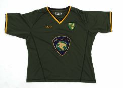 Norwich City F C "Proton" shirt, signed by Delia Smith 2004