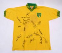 Norwich City F C shirt, signed by Ron Ashman, Terry Bly, Ken Brown and others