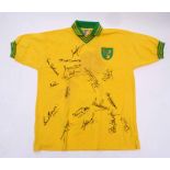 Norwich City F C shirt, signed by Ron Ashman, Terry Bly, Ken Brown and others