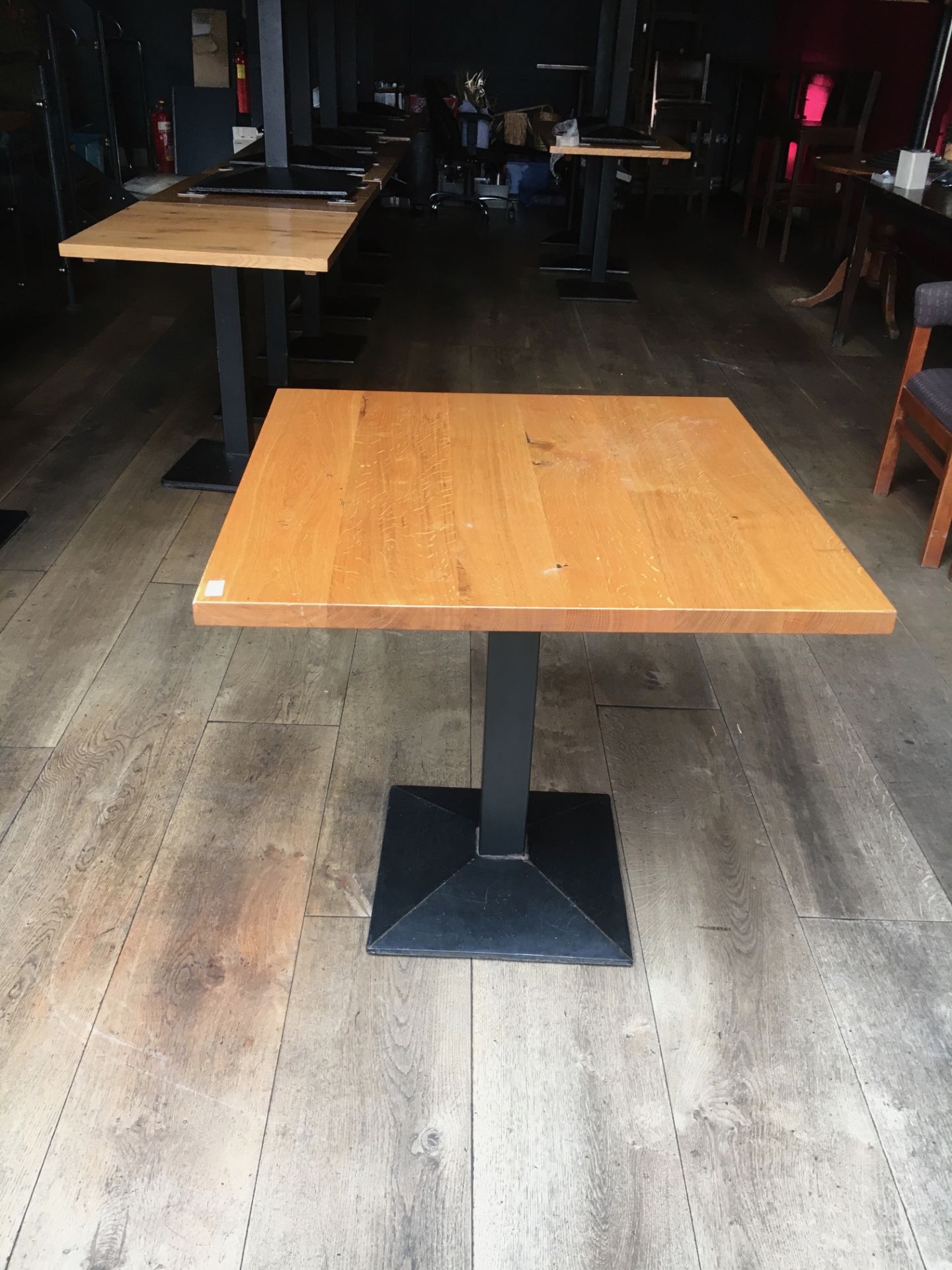 Square solid wooden Bar Table, approx 80cm x 80cm, height approx 75cm.