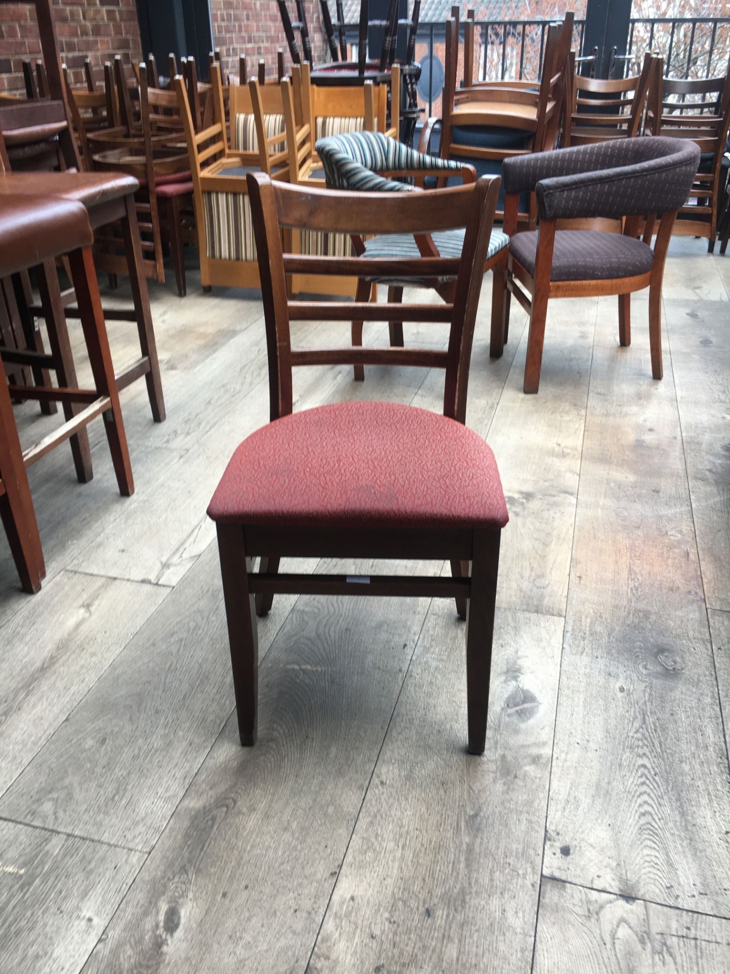 Red upholstered Dining Chair, height approx 48cm.