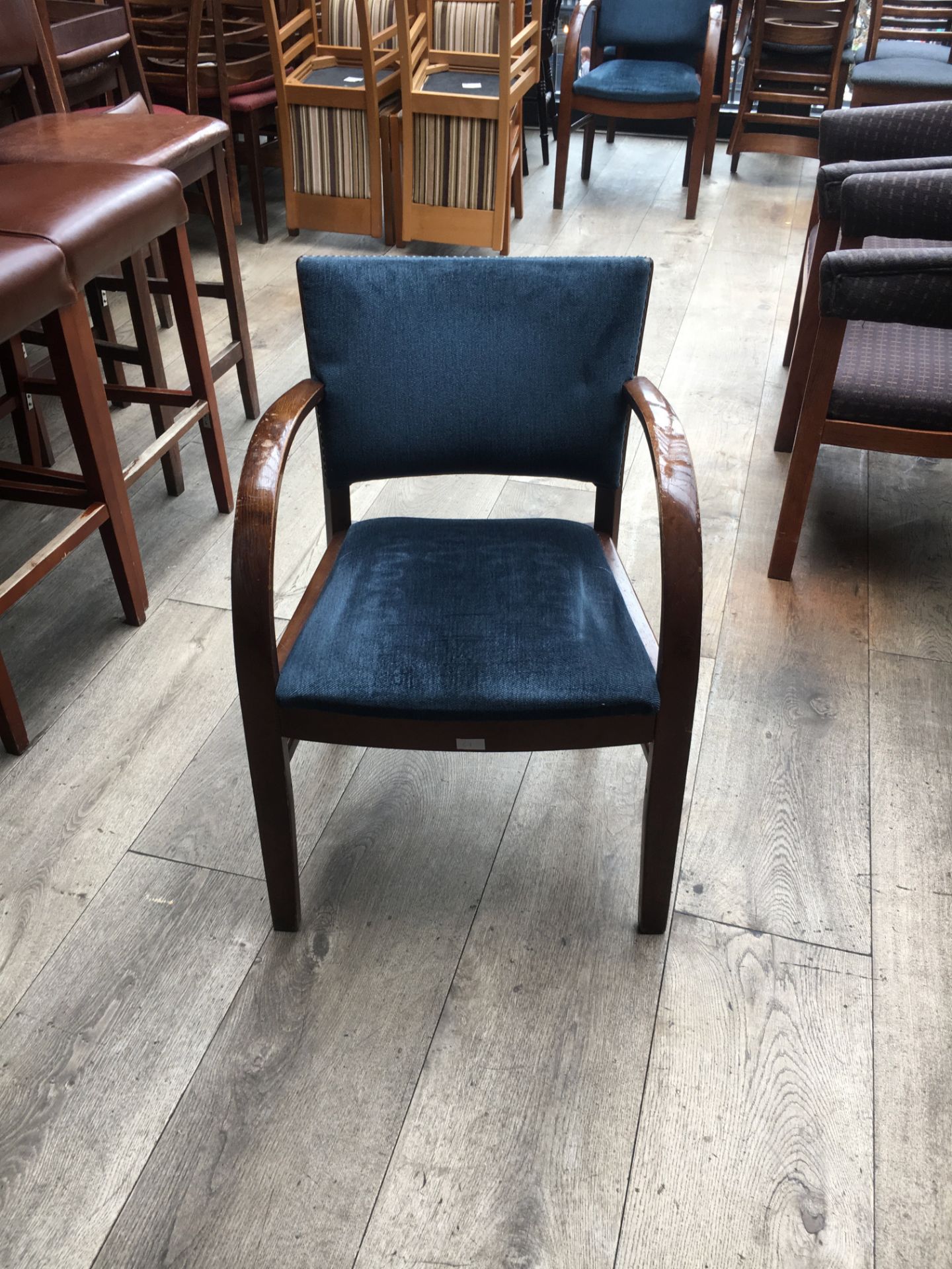 Upholstered Dining Chair, blue finish, height approx 47cm.