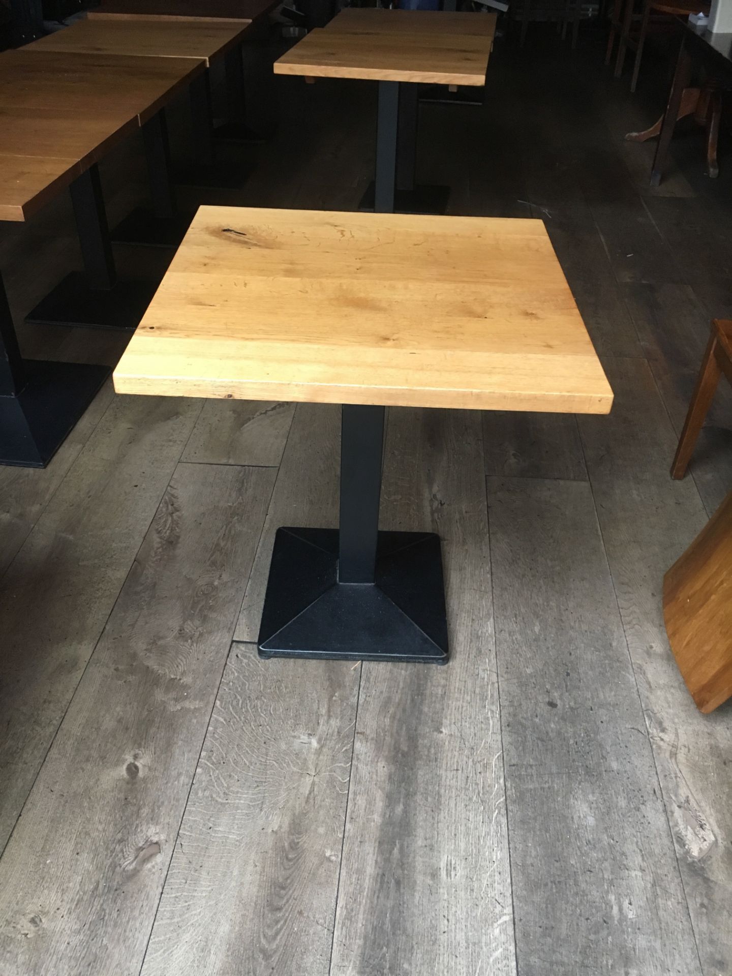 Square solid wooden Bar Table, approx 70cm x 70cm, height approx 75cm.