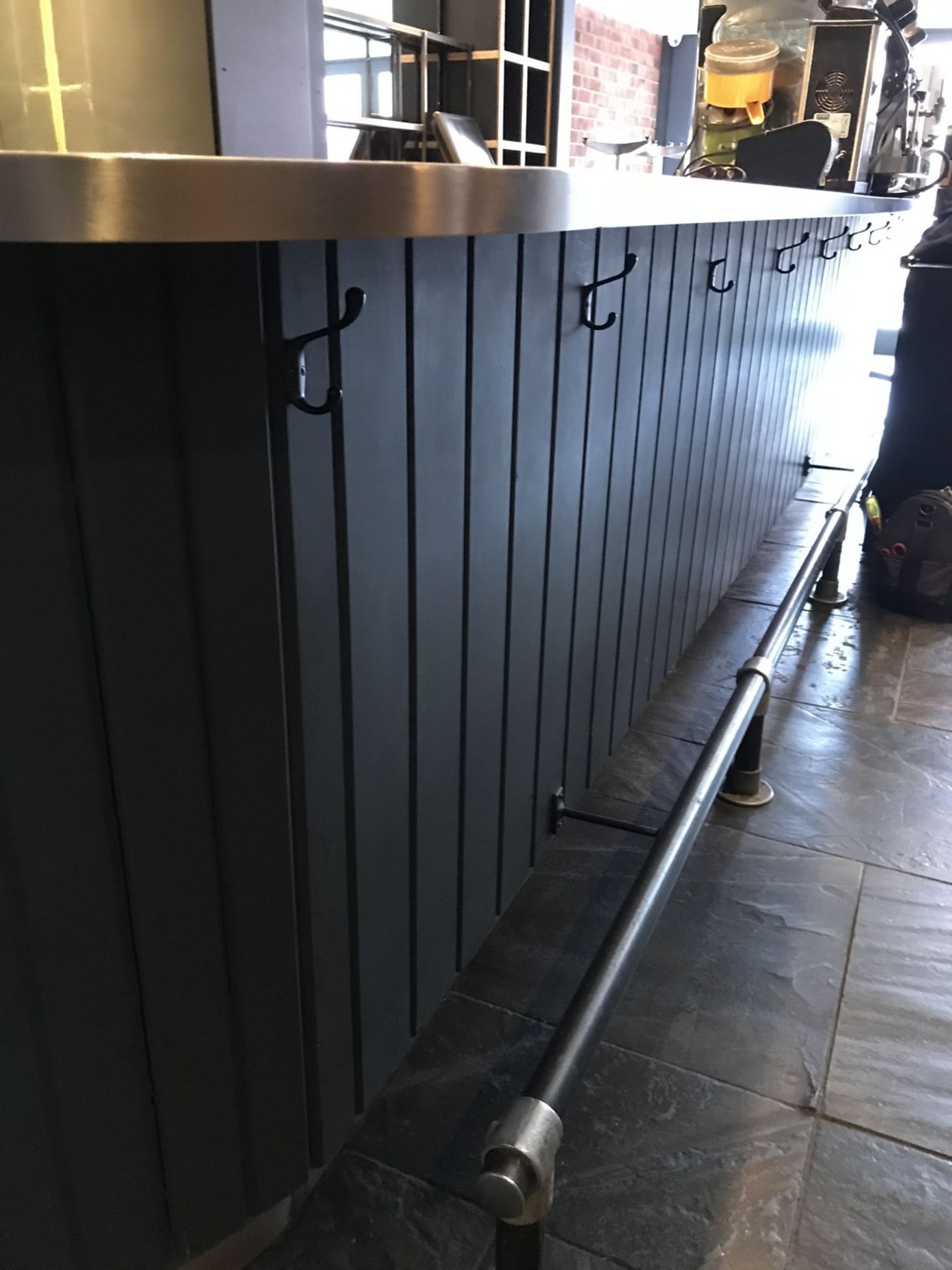 Stainless steel topped high quality wooden Bar, with swept corners to either end, size approx 5.2m - Image 3 of 5