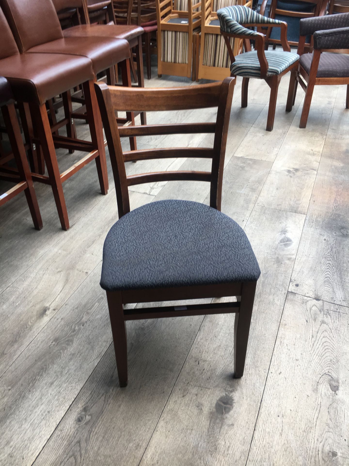 Blue upholstered Dining Carver Chair, height approx 48cm.