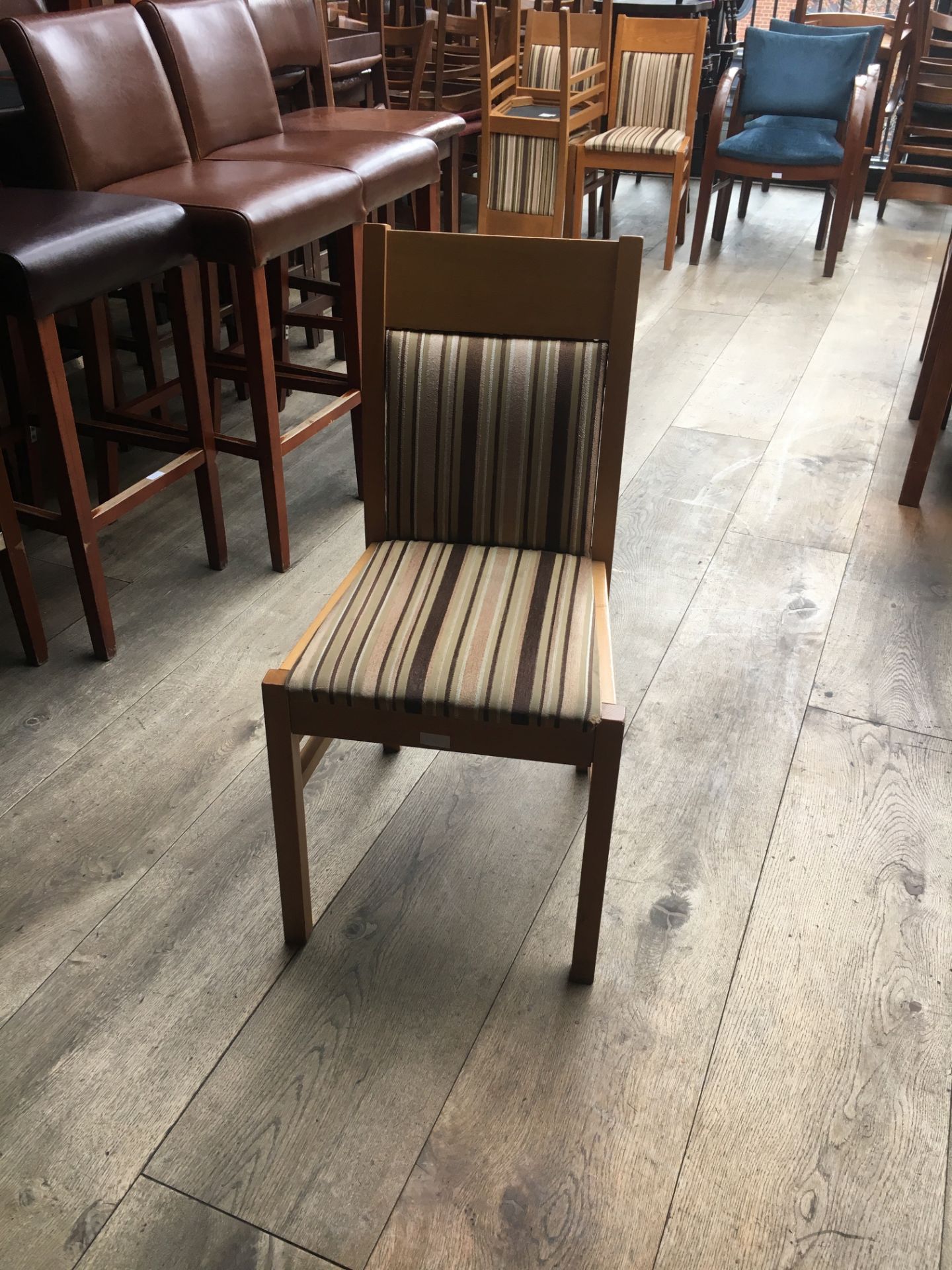 Upholstered Dining Chair, striped upholstery, height approx 46cm.