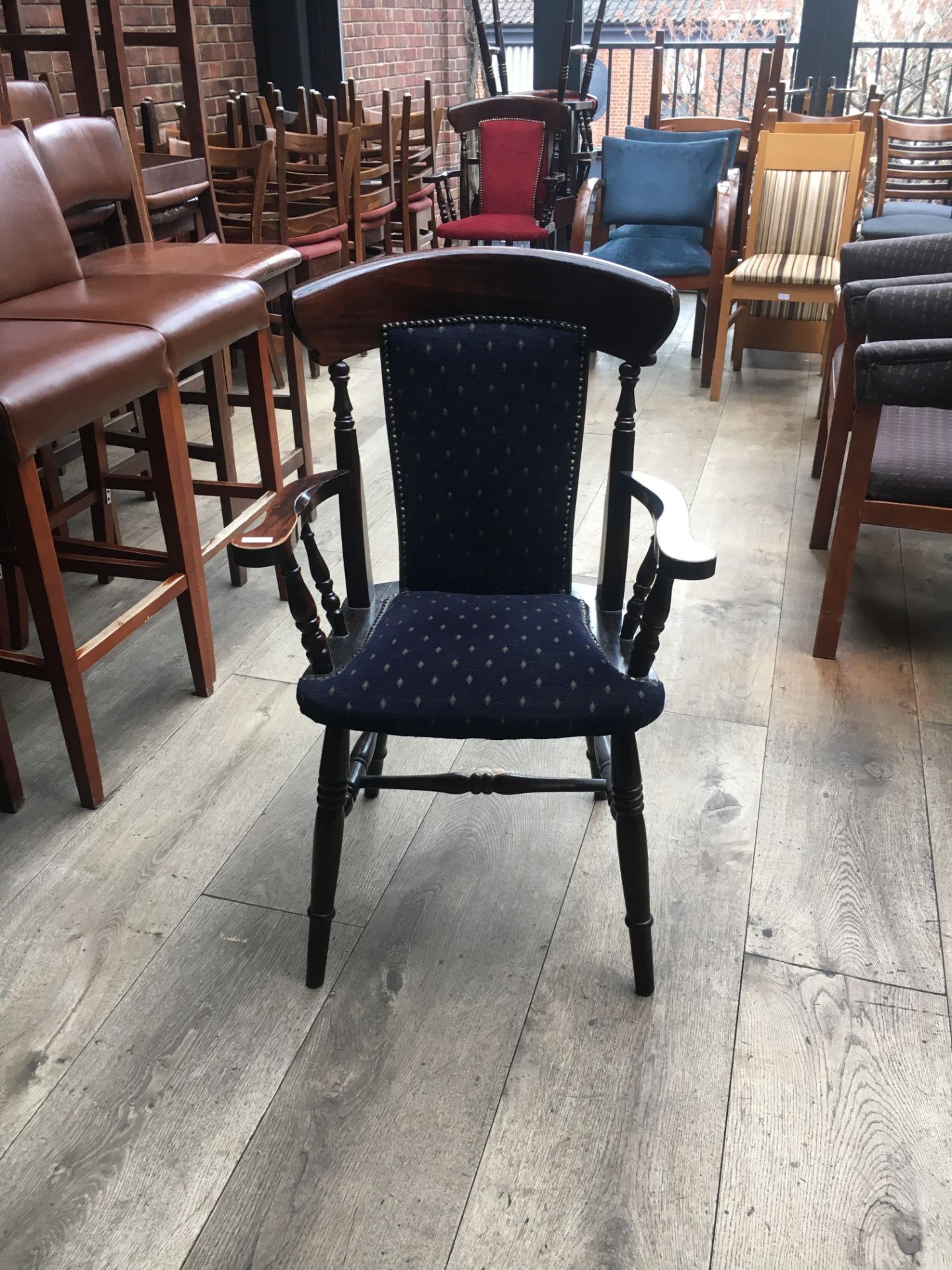 Upholstered Dining Chair, blue finish, height approx 48cm.