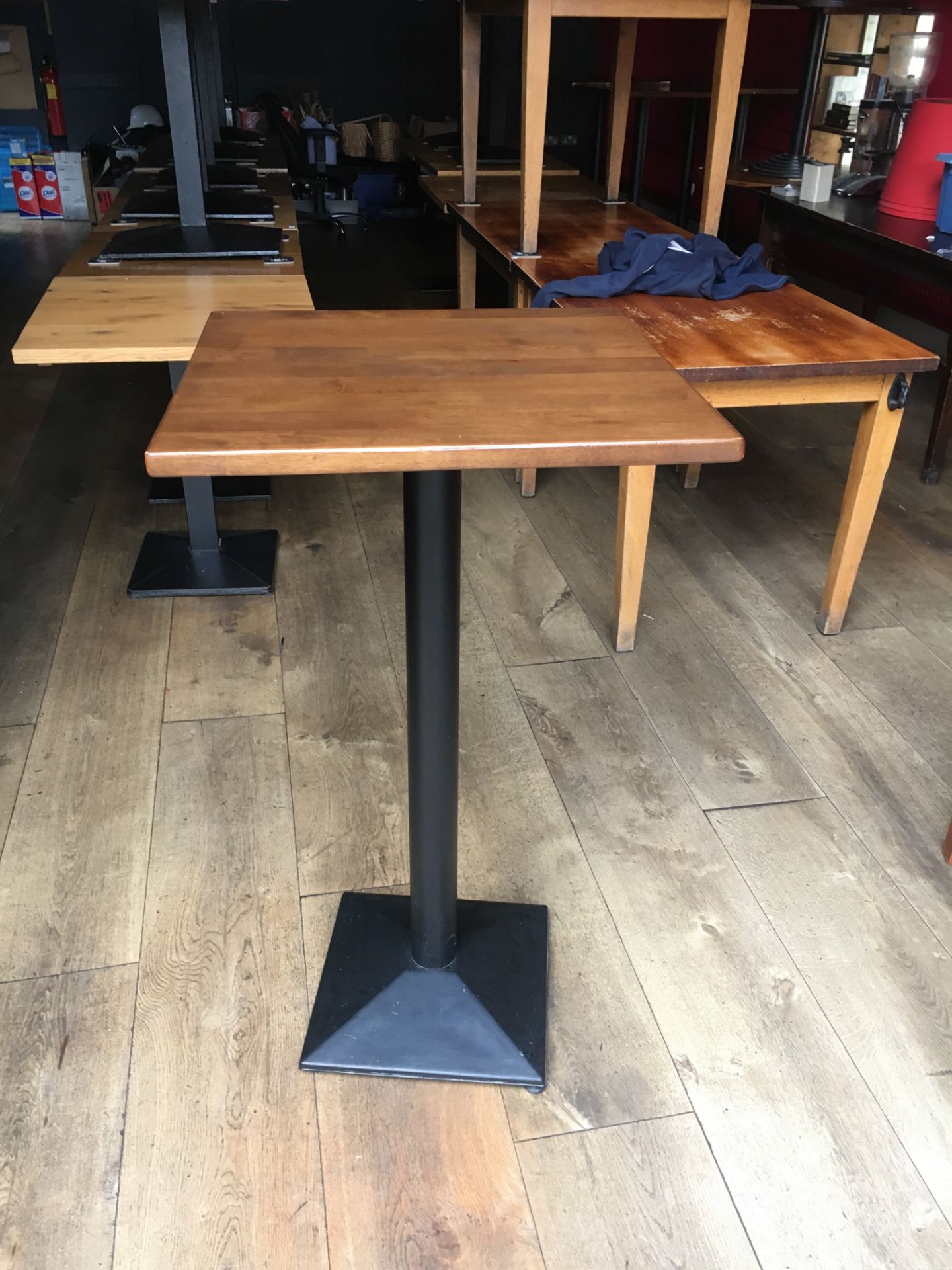 Square high Bar Table, approx 60cm x 60cm, height approx 1.07m.