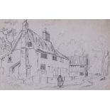 ATTRIBUTED TO JAMES STARK (1794-1859) Street scene with figure pencil drawing 12 x 19cm, mounted but