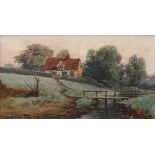 CHARLES HARMONY HARRISON (1842-1902) East Norfolk landscape with cottage watercolour, signed and