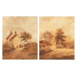 THOMAS CHURCHYARD (1798-1865) Landscapes with cottages and figures Pair of watercolours 13 x
