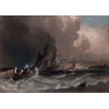 JOHN BERNEY LADBROOKE (1803-1879) Shipping in rough seas off a coast pastel, monogrammed lower right