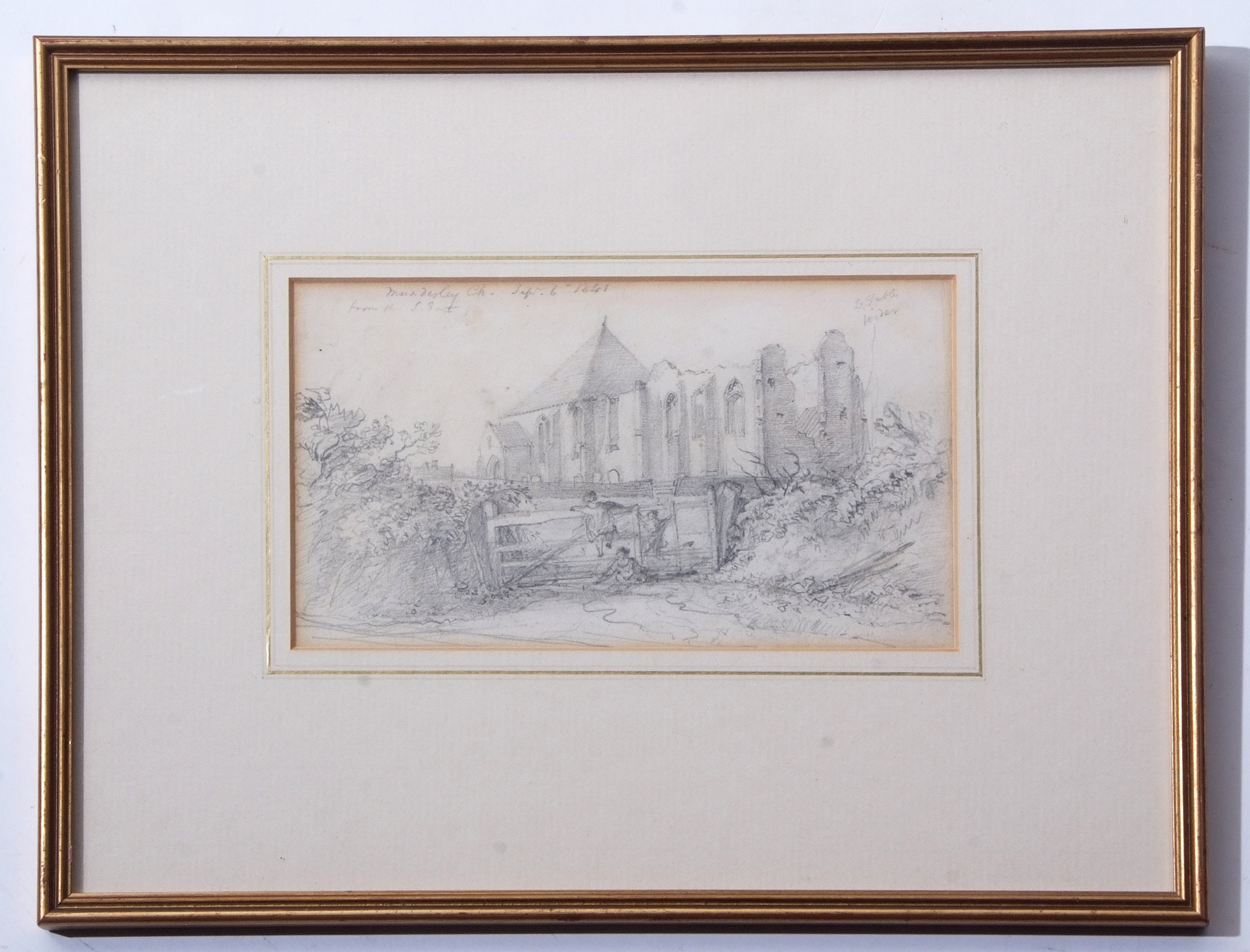 ROBERT LEMAN (1799-1859)"Mundesley Church from the south east, Sept 6 1841" pencil drawing, - Image 2 of 2