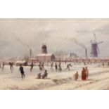 CHARLES HARMONY HARRISON (1842-1902) Winter scene with skaters watercolour, signed and dated 1895
