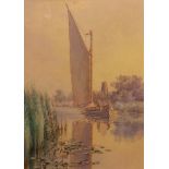 STEPHEN JOHN BATCHELDER (1849-1932) "A Norfolk Wherry at Ranworth" watercolour, signed lower left 33