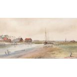 AR WILLIAM EDWARD MAYES (1861-1952) Norfolk river scene with sheep watercolour, signed lower right