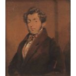 HORACE BEEVOR LOVE (1800-1838) Portrait of a young gent watercolour 12 x 10cms, maple framed