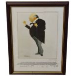 After Fred May, limited edition (45/150) coloured print, Winston Churchill, 20 x 16cm