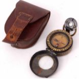 Early 20th century lacquered and patinated brass prismatic compass, Pat No 2076/16 of typical form