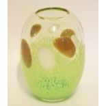 Murano glass vase, the ovoid body with a mottled green design, Murano label to the side, 23cm high