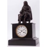 Late 19th century figural black marble mantel clock, Henry Capt A Geneve, the squat pink shaped case