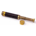 Early 20th century lacquered brass and leather covered three draw pocket telescope of typical