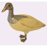 Unusual, possibly French, silver plated mounted/composite model of a duck (some losses), 25cm high