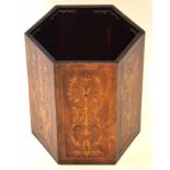 Edwardian wooden container, the six sided shape with marquetry decoration to each side in Regency