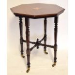 Edwardian octagonal occasional table, the top with boxwood stringing and central inlaid floral