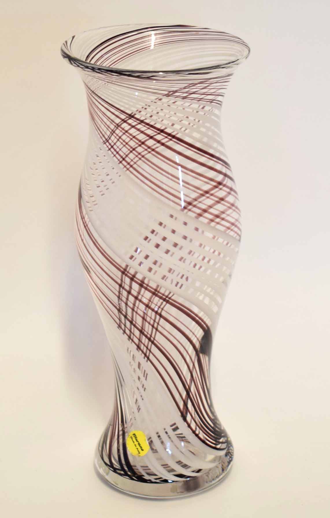 Tall Murano glass vase with swirled design in alternative colours of brown and white with Murano