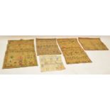 Packet: containing five assorted antique needlework samplers, one embroidered "Mary Ann" dated 1811,