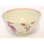 Lowestoft small bowl with a polychrome decoration of Chinese figures by a table with red line and