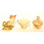 Group of blush ground Worcester wares including a pail with rope effect handle, a ewer decorated