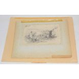 William Crome, signed pencil drawing, Figure and horse in a landscape, 14 x 22cm, unframed