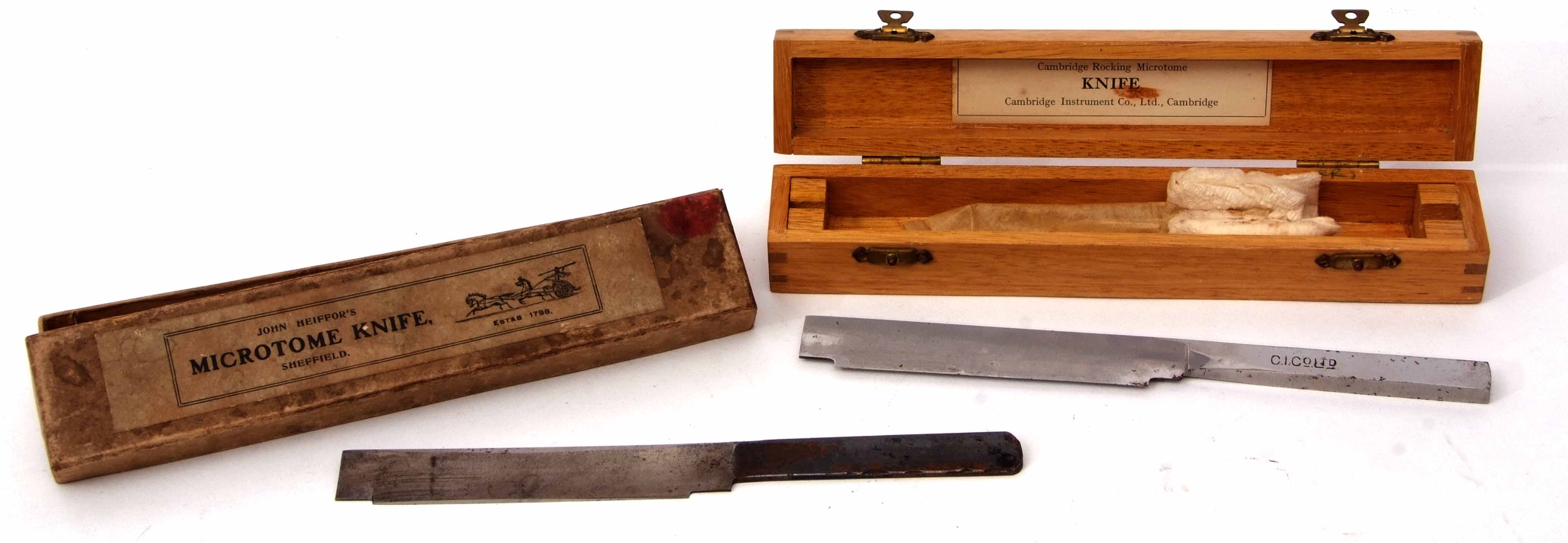 Mixed Lot: comprising a boxed microtome knife, John Heiffor - Sheffield, together with a further