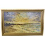 James J Allen, signed, dated 73, oil on board, Coastal view, 34 x 59cm