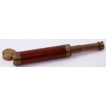 Mid-19th century mahogany and brass three draw telescope of typical form with sliding eye piece