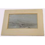 Capt Melville Grindlay, chalk drawing, "Ville Franche", 10 x 17cm, mounted but unframed