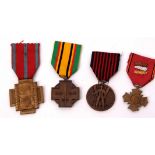 Mixed Lot: four various Belgian awards including WWI Cross of Fire, Second War medal and further