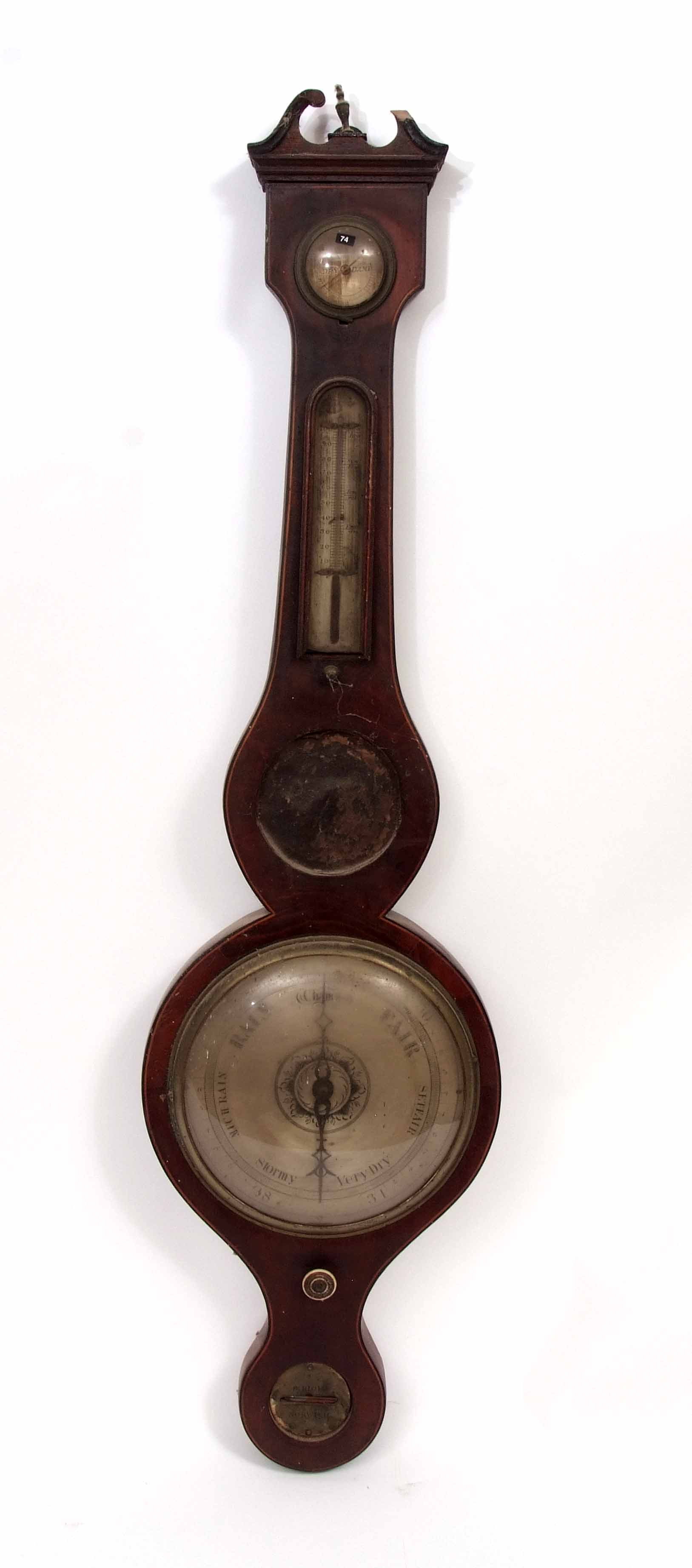 Second half of 19th century mahogany and boxwood line inlaid five-dial wheel barometer, B Biola -