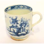 Lowestoft coffee cup, circa 1765, painted with the long fence pattern with cell diaper border to