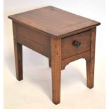 19th century small mahogany work table or shoe-shine table, plain rectangular top, the frieze with a