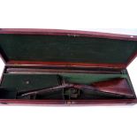 Late 19th century mahogany cased double barrel muzzle loading percussion shotgun, Williams &