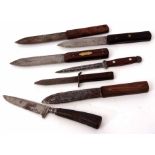 Mixed Lot: comprising four various knives including a Green River knife, all with riveted wooden