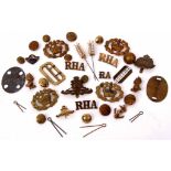 Mixed Lot: comprising various badges, buttons and buckle, including Royal Artillery and Suffolk